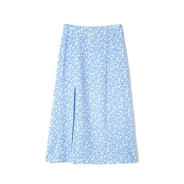 

skirts floral print elegant mid-calf skirt female fashion chic split women's summer streetwear casual, Black