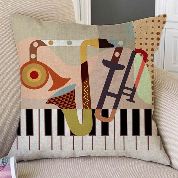 

nordic abstract geometric musical instruments home decor pillow case music notes piano keyboard saxophone art sofa cushion cover cushion/dec
