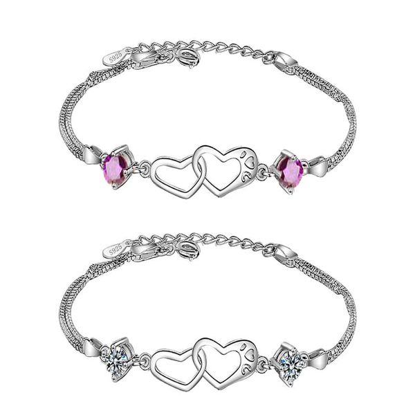 

charm bracelets 2pcs fashion design imitation silver women's diamond heart bracelet jewelry shaped party gifts accessories, Golden;silver