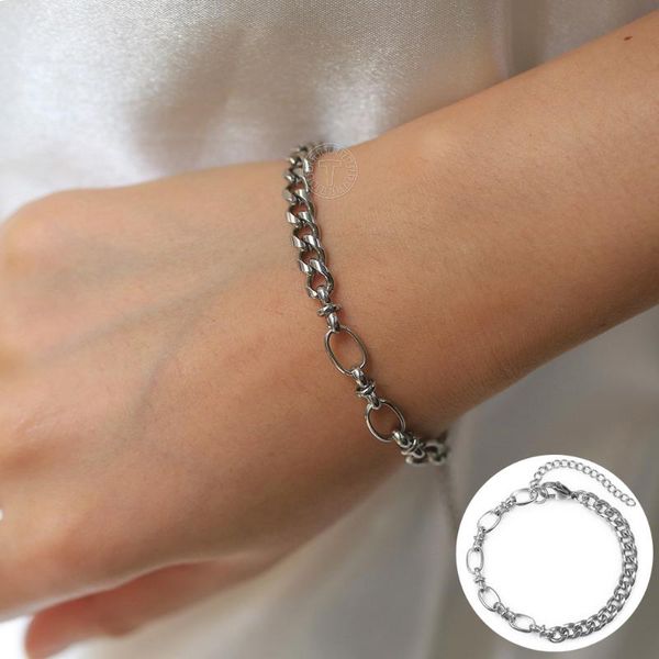 

link, chain chic knot bracelets for women stainless steel curb cuban bracelet length adjustable fashion jewelry wholesale gifts ldb326, Black