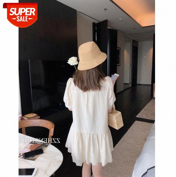 

sweet crochet hollow dress white puff sleeve loose water-soluble lace skirt female #ml8b, Black;gray