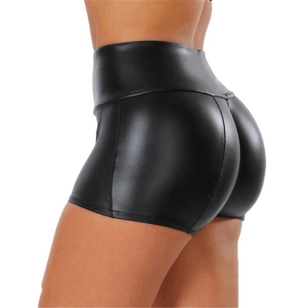 

women's shorts wholesale women stretchy high waist pu leather college skirt solid color stitching short, White;black