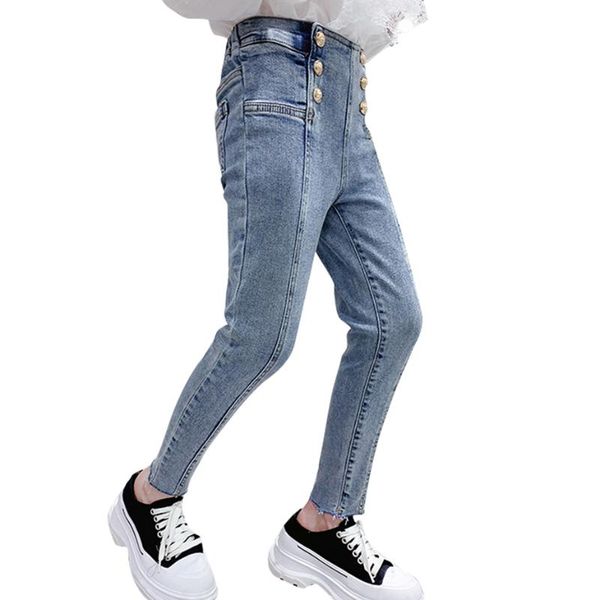

jeans girl solid color casual style trousers for children spring autumn children's clothes 6 8 10 12 14, Blue