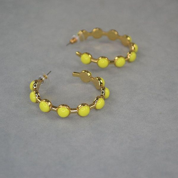 

hoop & huggie lele copper core gold inlaid yellow gem circle earrings bohemian street shooting mix fashion, Golden;silver