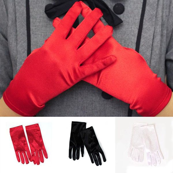 

five fingers gloves solid color black white red dance performance prom ball 1 pairs women short satin evening dress etiquette, Blue;gray