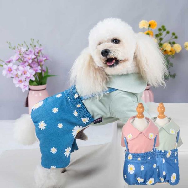 

dog apparel jumpsuit winter clothes cotton-padded warm and comfortable teddy florets denim overalls pet four-legged
