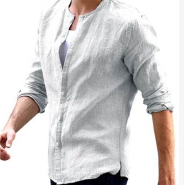 

men's casual shirts simple daily male comfortable breathable slim long sleeve baseball collar mens cotton blend zzd8, White;black