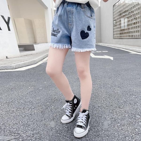 

summer baby girls shorts fashion cotton jeans pants for teenage school girl kids love print denim elastic waist 12 years, Black