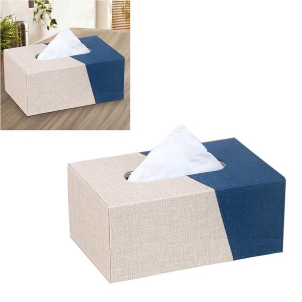 

tissue boxes & napkins 1pc deskleather box napkin case household paper storage for home living room (small size blue+ beige)