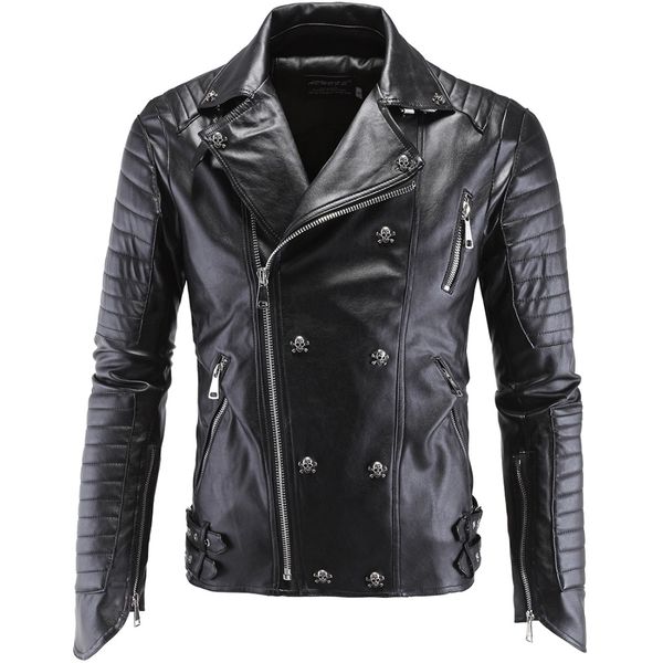 

menmens skull punk style leather jackets male hip-hop oblique zipper leather suede ootwear coats leather jaquetamens, Black;brown