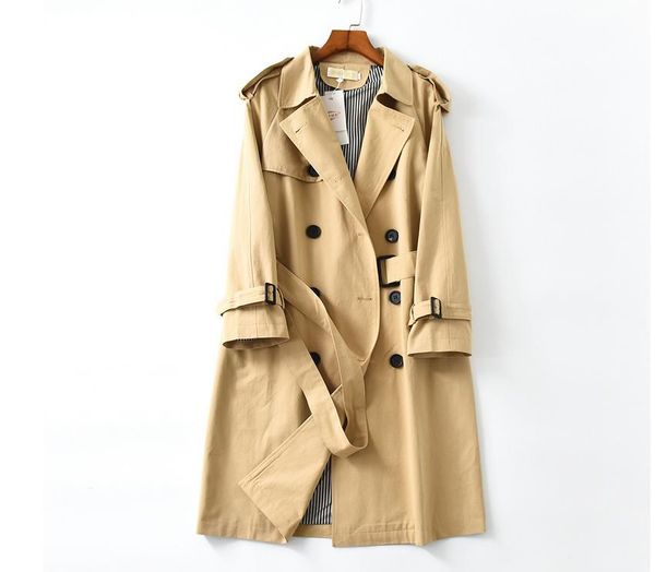 

women's trench coats women casual solid color double breasted outwear fashion sashes office coat chic epaulet design long b76, Tan;black
