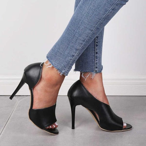 

sandals summer shoes fashion solid color casual open toe super high heel fish head pumps size 34-43 women female leather, Black