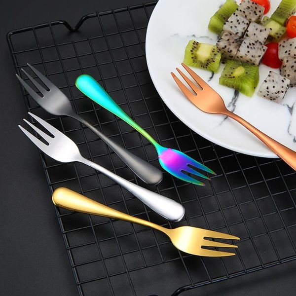 

forks 8pcs colourful stainless steel dinner fork cake dessert fruit tableware dinnerware snack tea kitchen party utensils