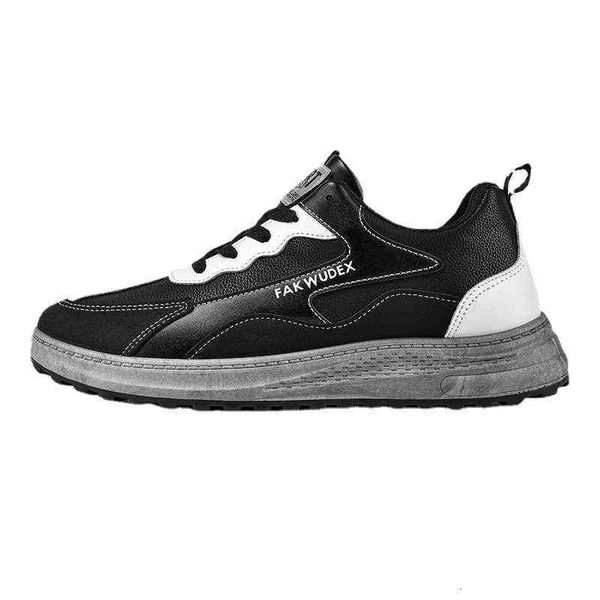 

2021 spring and autumn light comfortable british trend small white shoes men's casual board leather sports, Black