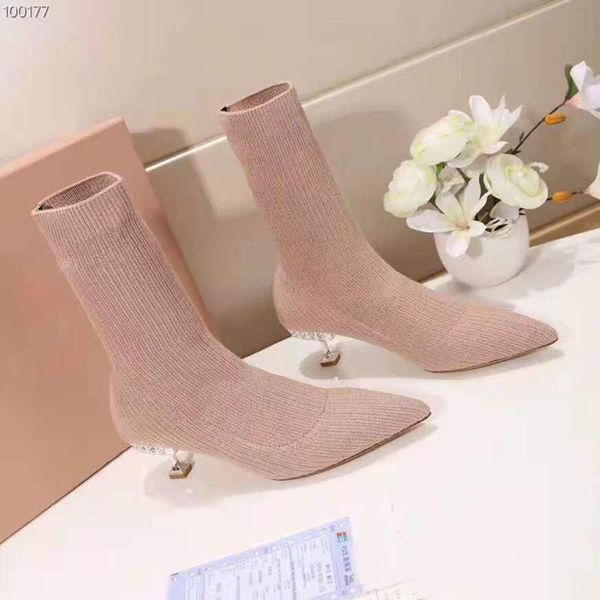 

boots vallu 2021 winter stylish pointed toe style mid-heel stovepipe elastic, Black