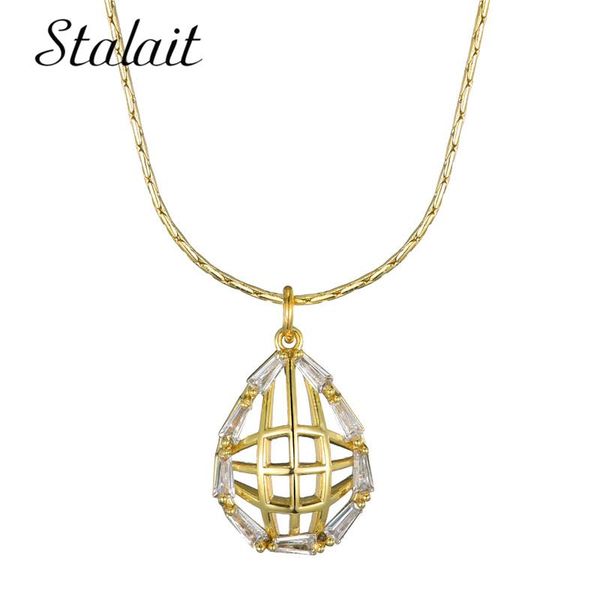 

pendant necklaces kpop simple hollow water drop initials necklace for women gold cubic zirconia bridesmaid gift, Silver