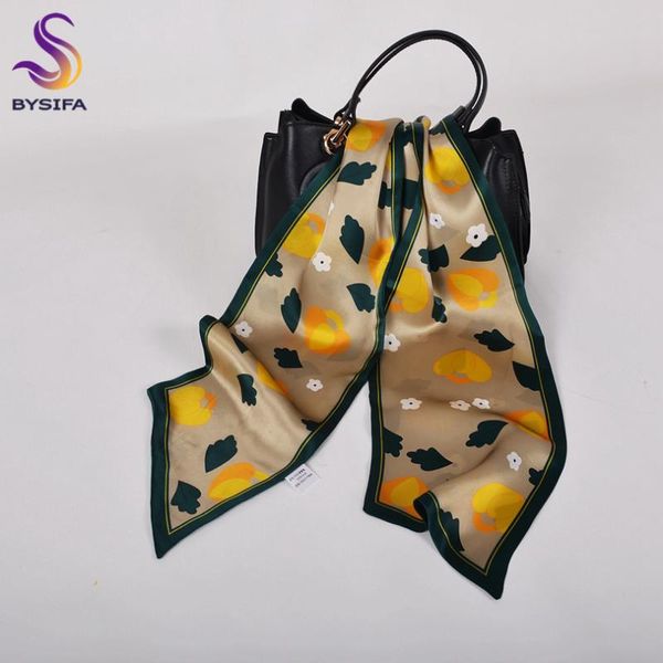 

scarves [bysifa] yellow green big silk twill ribbons ladies long printed fashion 100% headband accessories 155*16cm, Blue;gray
