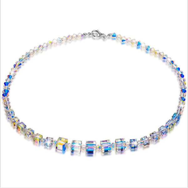

fashion exquisite colorful crystal necklace europe and the united states jewelry ladies neck chain clavicle chains, Silver
