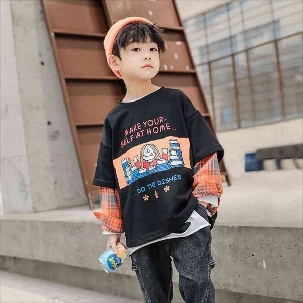 

boys patchwork hoodies spring cartoon printed sweatshirts girls 4 12 t long sleeves shirts, Black