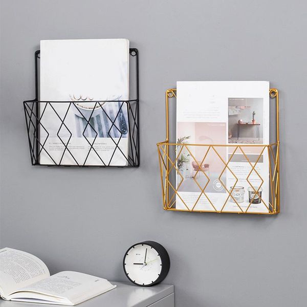 

hooks & rails nordic style iron wall-mounted hanging rack magazine spaper book storage shelf organizer home wall decoration