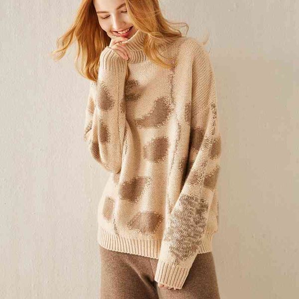 

women's two piece pants 2021 100% pure cashmere sweater loose long jacquard thick turtleneck, White
