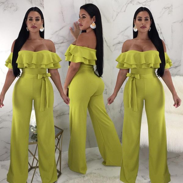 

women's jumpsuits & rompers zoctuo streetwear solid for women boot cut jumpsuit 2021 slash neck ruffles womens female, Black;white