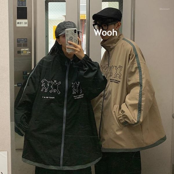 

men's jackets spring and autumn korean couple hit color trend printed lapel jacket fashion casual loose black / khaki s-xl1 77l5, Black;brown