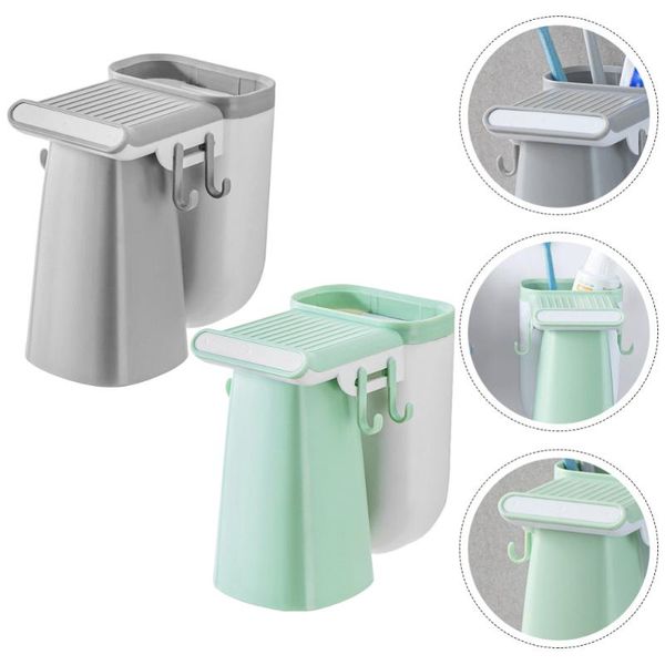 

set 2 pcs bathroom storage racks magnetic toothbrush holders (green grey) bath accessory
