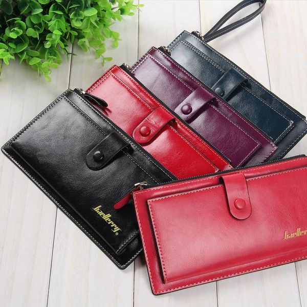 

wallets oil wax buckle leather wallet simple women's, Red;black