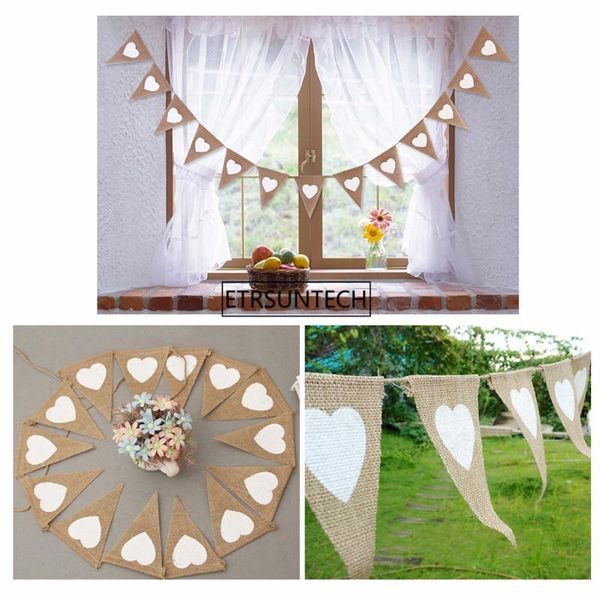

party decoration 50pcs jute fabric bunting banner beige heart flags vintage wedding burlap banners rustic