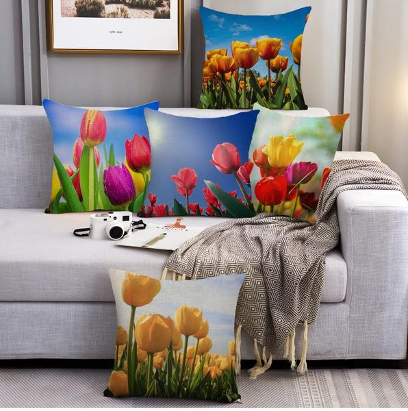 

pillow case tulip square cushion cover polyester throw pillows cushions for home decor 45x45cm