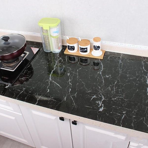 

wall stickers 60cm*5m kitchen oil tile waterproof self-adhesive aluminum marble pattern home decor