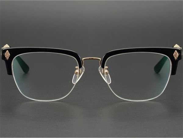 Top-Luxus-Retro-Vintage-Punk-Brillengestell, Unisex, importiert, Plank mit Arro-Augenbrauen-Halbrand 60-20-160 für verschreibungspflichtige Brillen, komplettes Design-Etui