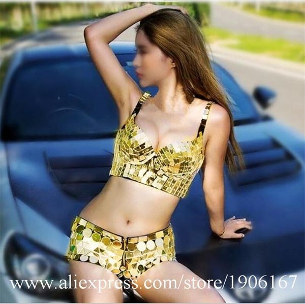 

party decoration mirror woman lady bra and shorts nightclub bar ktv clothes stage performance dance suit ds clothing