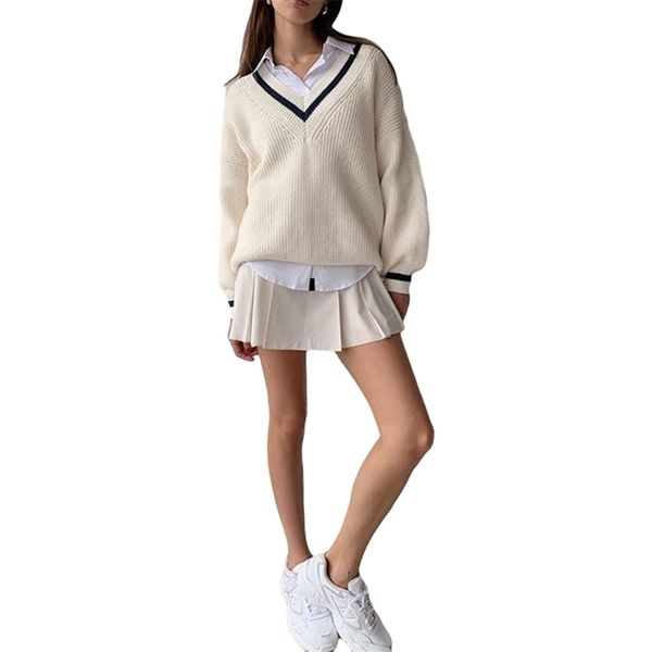 

women sweater spring autumn long sleeve v-neck knitwear pullover female casual stylish sale clothing 210522, White