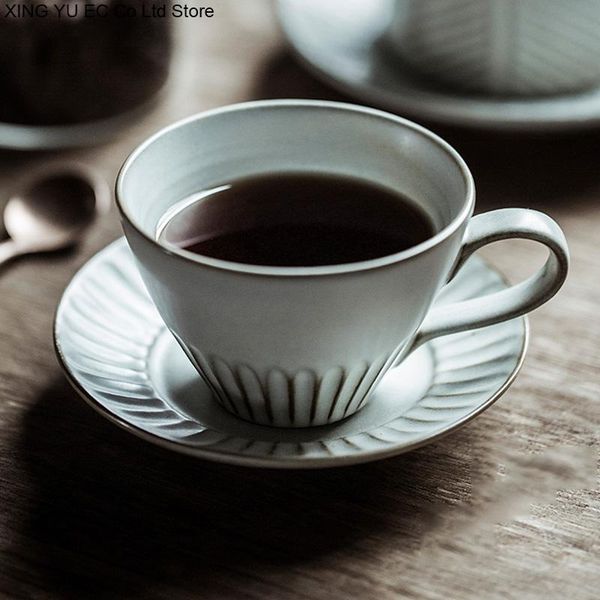 

creative 350ml ceramic cup home coffee and saucer set craft carving mug with tray living room decoration european retro mugs