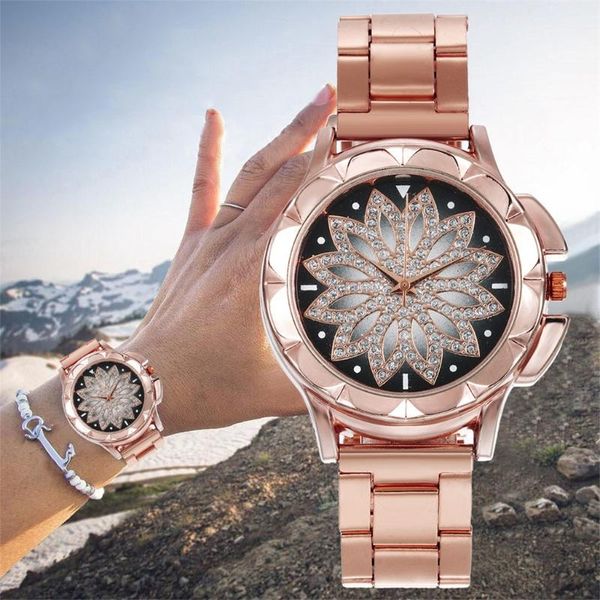 

wristwatches fashion vrouwen rose gouden bloem strass horloges luxe casual vrouwelijke quartz horloge relogio feminino drop 533, Slivery;brown