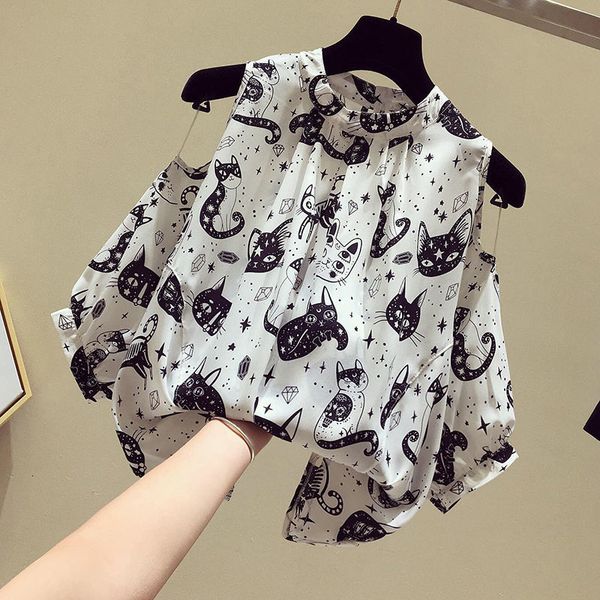 

women's sweaters female shirt chiffon short sleeve, female blouse fair kawaii plus size korean clothing cyxs, White;black
