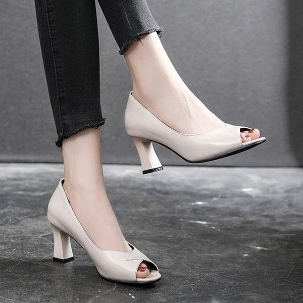 

women peep toe pumps high heels slip on open shoes ladies elegant solid pu square footwear spring summer 2021 dress, Black