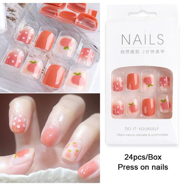

false nails wearing manicure 24 pieces boxed small fresh finished fake nail patches, Red;gold