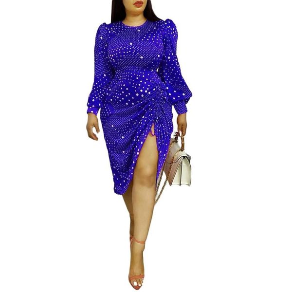 

ethnic clothing kalenmos african 2021 spring autumn dresses for women elegent fashion dots style plus size polyester midi dress africa, Red