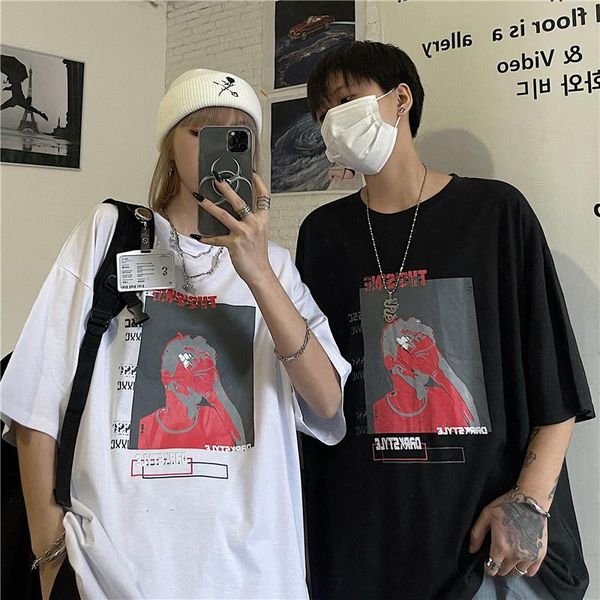 

women's t-shirt summer harajuku style korean portrait printing loose o neck short sleeve women, White