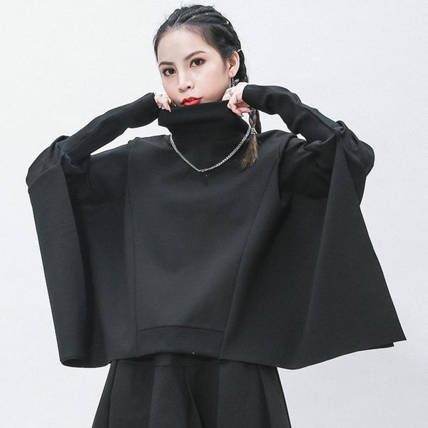 

women's hoodies & sweatshirts lanmrem 2021 spring turtleneck solid color pullover bat sleeve sweatshirt women streetwear loose casual c, Black
