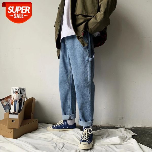 

2019 spring men's brand tide baggy cargo pocket jeans black/blue color classic homme casual pants biker denim trousers -2xl #or5y