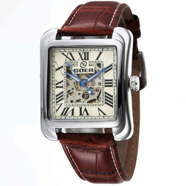 

watch automatic men's leisure business fashion square, Slivery;brown