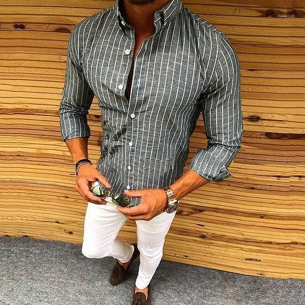 

summer men shirt long sleeve casual mens dress shirts fashion polyester striped slim fit for clothing 2021 men's, White;black