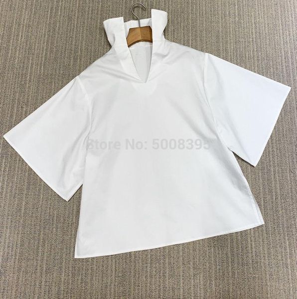 

women's blouses & shirts [7evening] - white liry cotton oversized blouse 3/4 wide sleeves side slits oversize woman