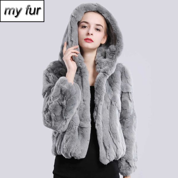 Estilo Inverno Genuína Real Rex Fur Jacket Feminino Moda Marca Rex Rabbit Fur Coat Natural Rex Rabbit Fur Hooded Overcoat T191118