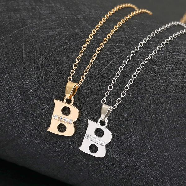 

pendant necklaces alphabet name initial letter b charm necklace usa 26 english word family sign, Silver