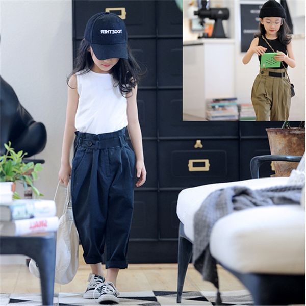 

new summer girls casual sets sleeveless +pants of girls wear kids clothes 5 6 7 8 years, White